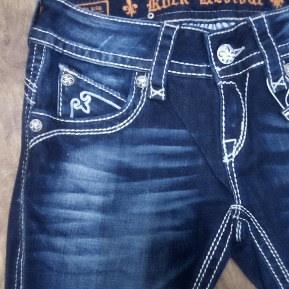 Rock Revival Women's 26 Bootcut Heather Embellished Shimmer Flap Pockets NWT - Picture 4 of 12